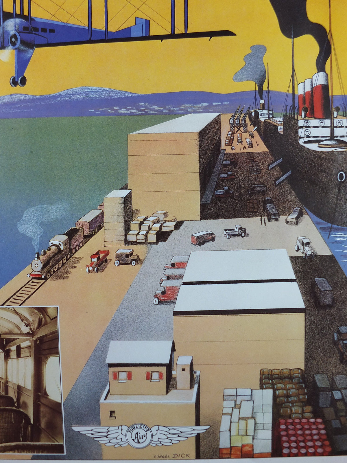 1987 Air France Paris to London Poster, by Dick Apres 1920, from the Air France Museum collection, Aviation, travel wall art decor