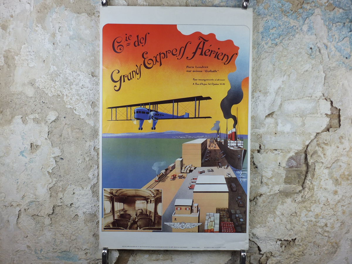 1987 Air France Paris to London Poster, by Dick Apres 1920, from the Air France Museum collection, Aviation, travel wall art decor