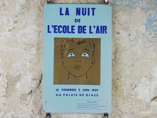 1959 French Air Force Academy Poster, l'nuit de l'ecole de l'air, Flight school, Night dance ballroom ball, wall art decor