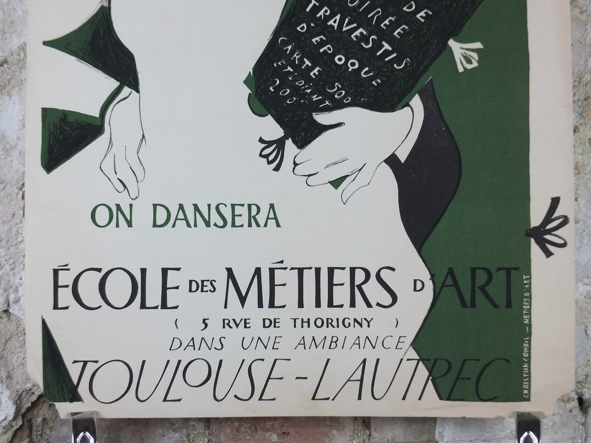 1950s Toulouse Lautrec ENSAAMA Poster, by Christian Combal, Ecole des Métiers d'Art, Decorative arts, dance ballroom ball, wall art decor