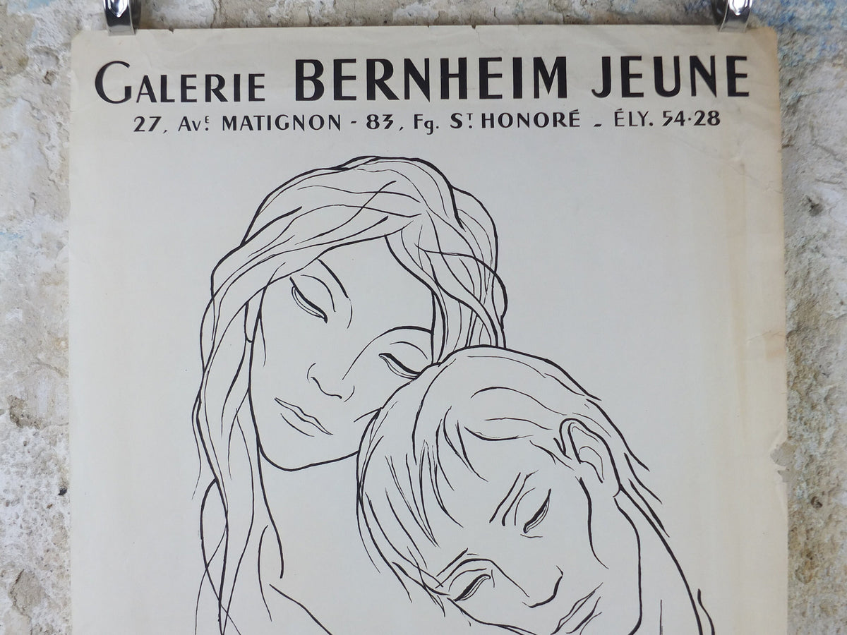 1955 Antonin Soungouroff Poster, an intimate couple, tender sadness, drawing on paper, artist gallery exhibition, wall art decor