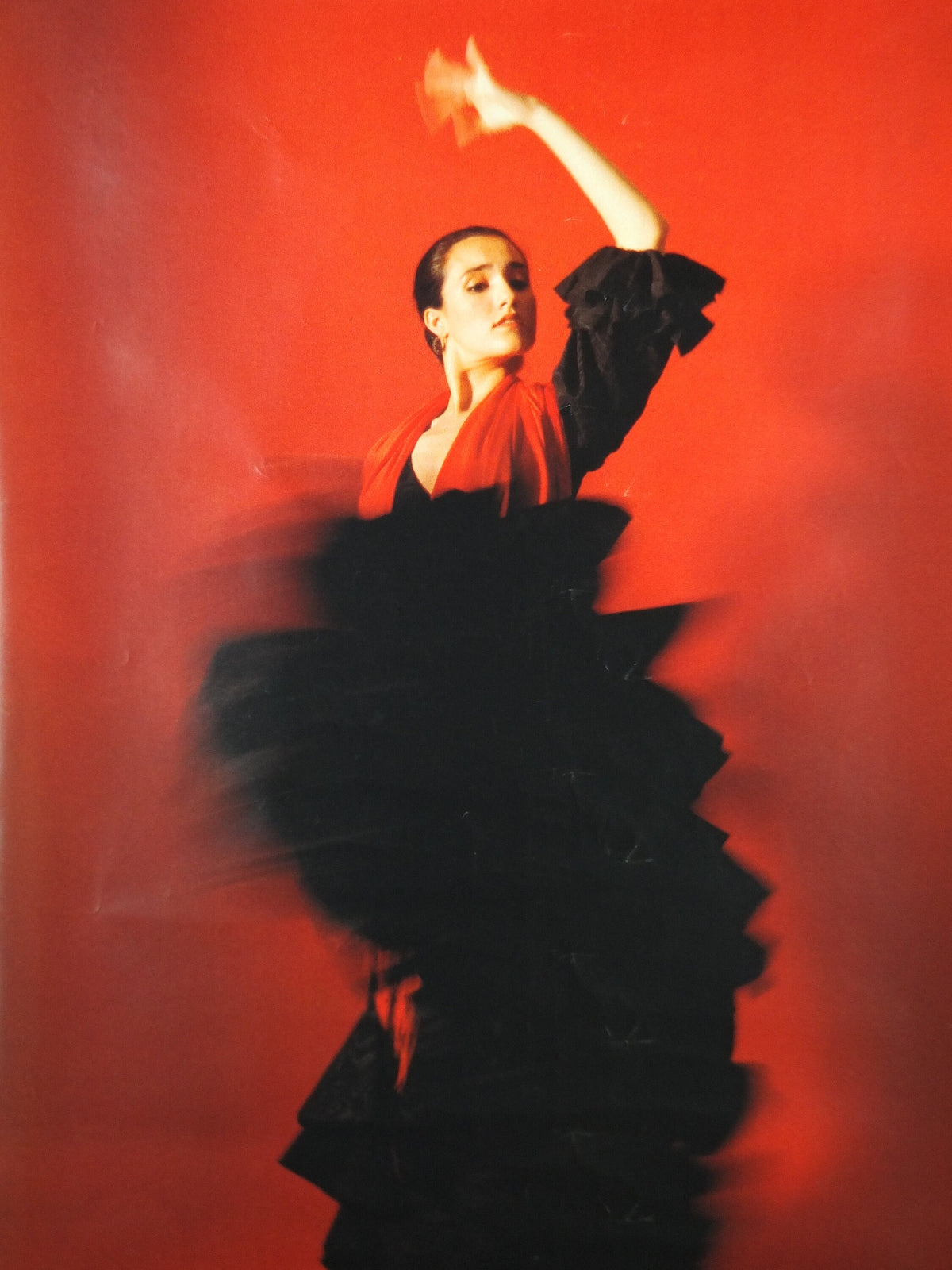 1986 Flamenco Espana Travel Poster, A sensual Spanish lady in flamenco dress in a full dancing flourish ole! Spain, wall art decor
