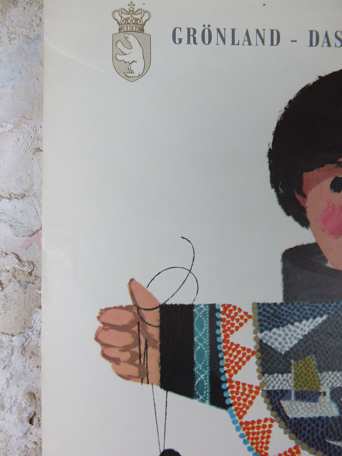 1960s Denmark and Arctic Greenland Poster, a young fisherman in Greenlandic dress , by Ib Antoni, Denmark, original Travel wall art decor