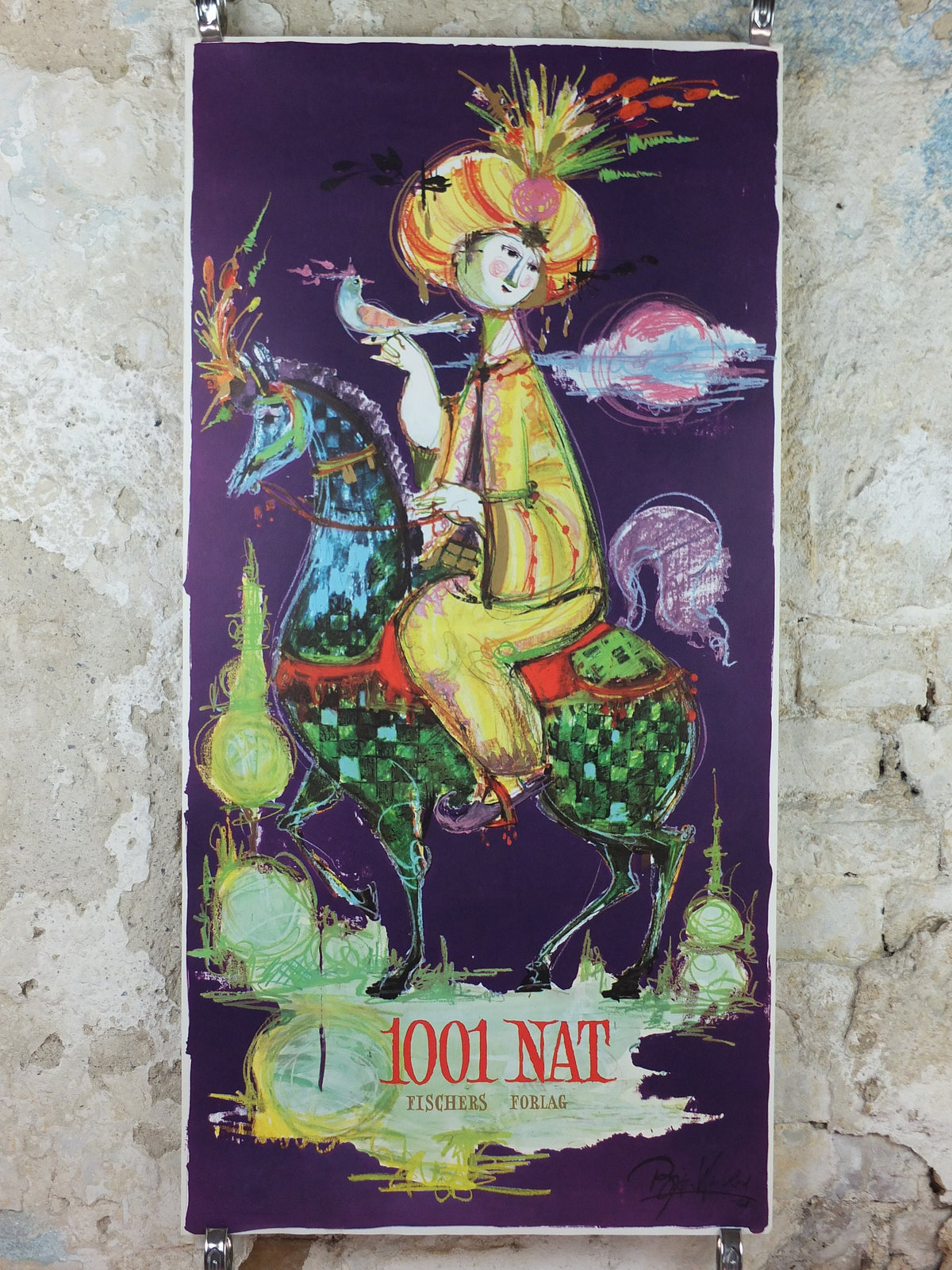 1961 Bjørn Wiinblad Poster, 1001 Arabian Nights, The Story of the Three Sisters, Shahryar & Scheherazade Middle Eastern tales wall art decor, theatre production, Tale of Three Sisters