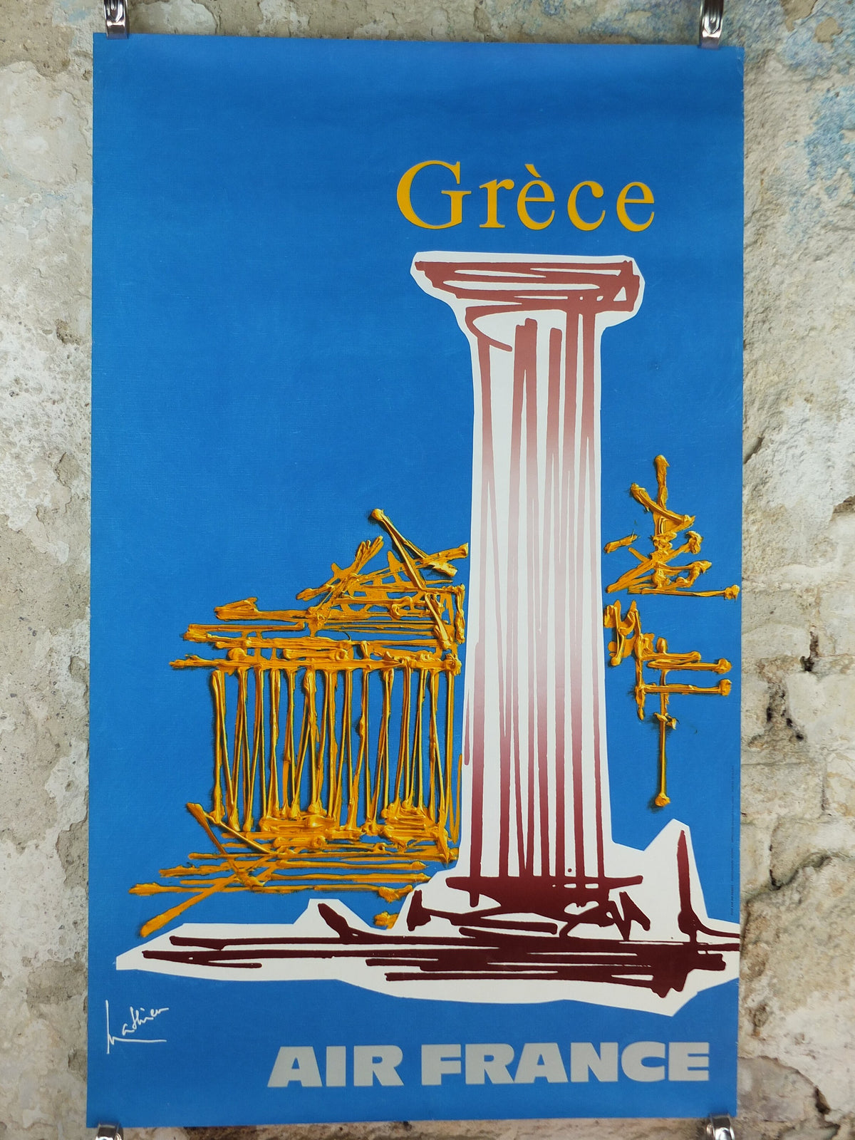1967 Original Air France Poster, Greece by Georges Mathieu, lyrical abstraction, Abstract Art, Grece Aviation, travel wall art decor