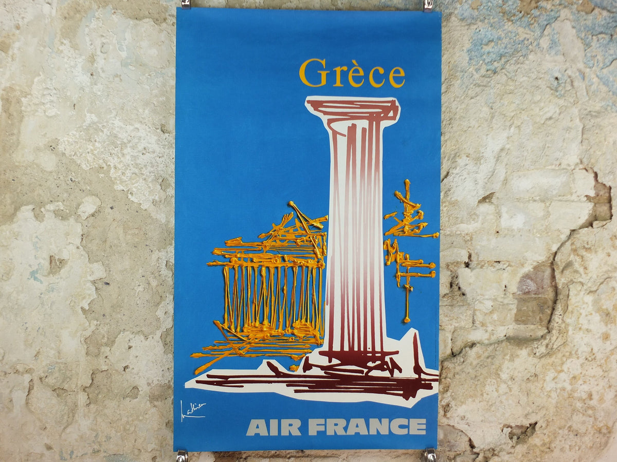 1967 Original Air France Poster, Greece by Georges Mathieu, lyrical abstraction, Abstract Art, Grece Aviation, travel wall art decor