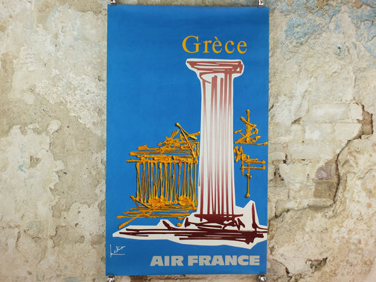1967 Original Air France Poster, Greece by Georges Mathieu, lyrical abstraction, Abstract Art, Grece Aviation, travel wall art decor