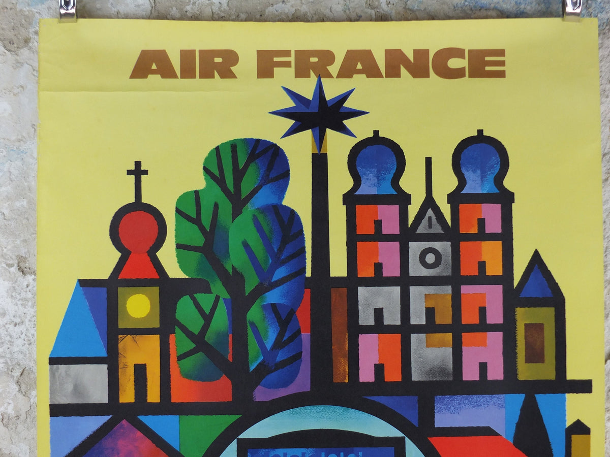 1963 Original Air France Poster, Europe by Jacques Nathan-Garamond, European tourist sites and landmarks, Aviation, travel wall art decor