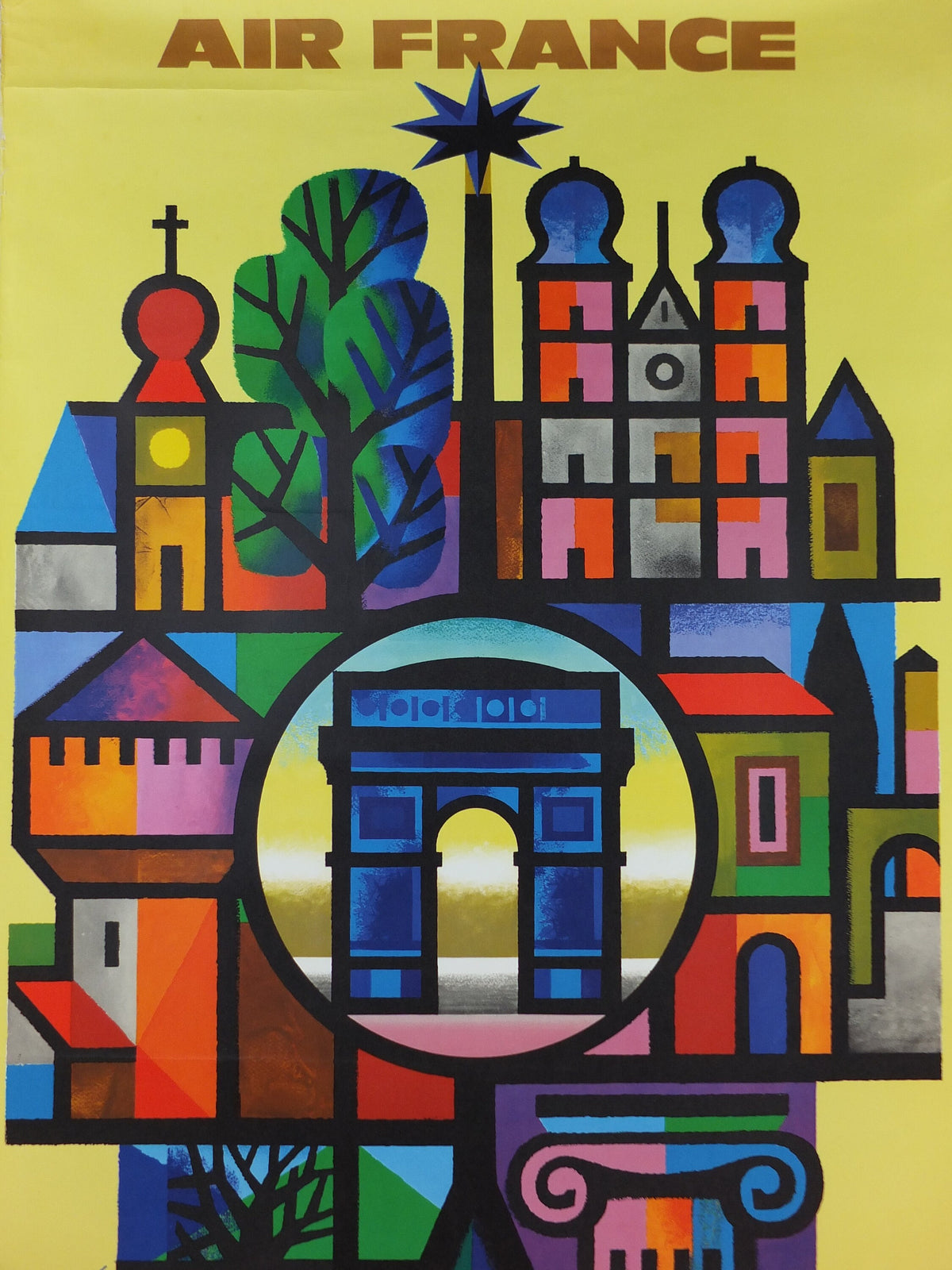1963 Original Air France Poster, Europe by Jacques Nathan-Garamond, European tourist sites and landmarks, Aviation, travel wall art decor