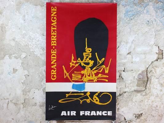 1967 Original Air France Poster, Great Britain by Georges Mathieu, lyrical abstraction, Abstract Art, Grande Bretagne, travel wall art decor