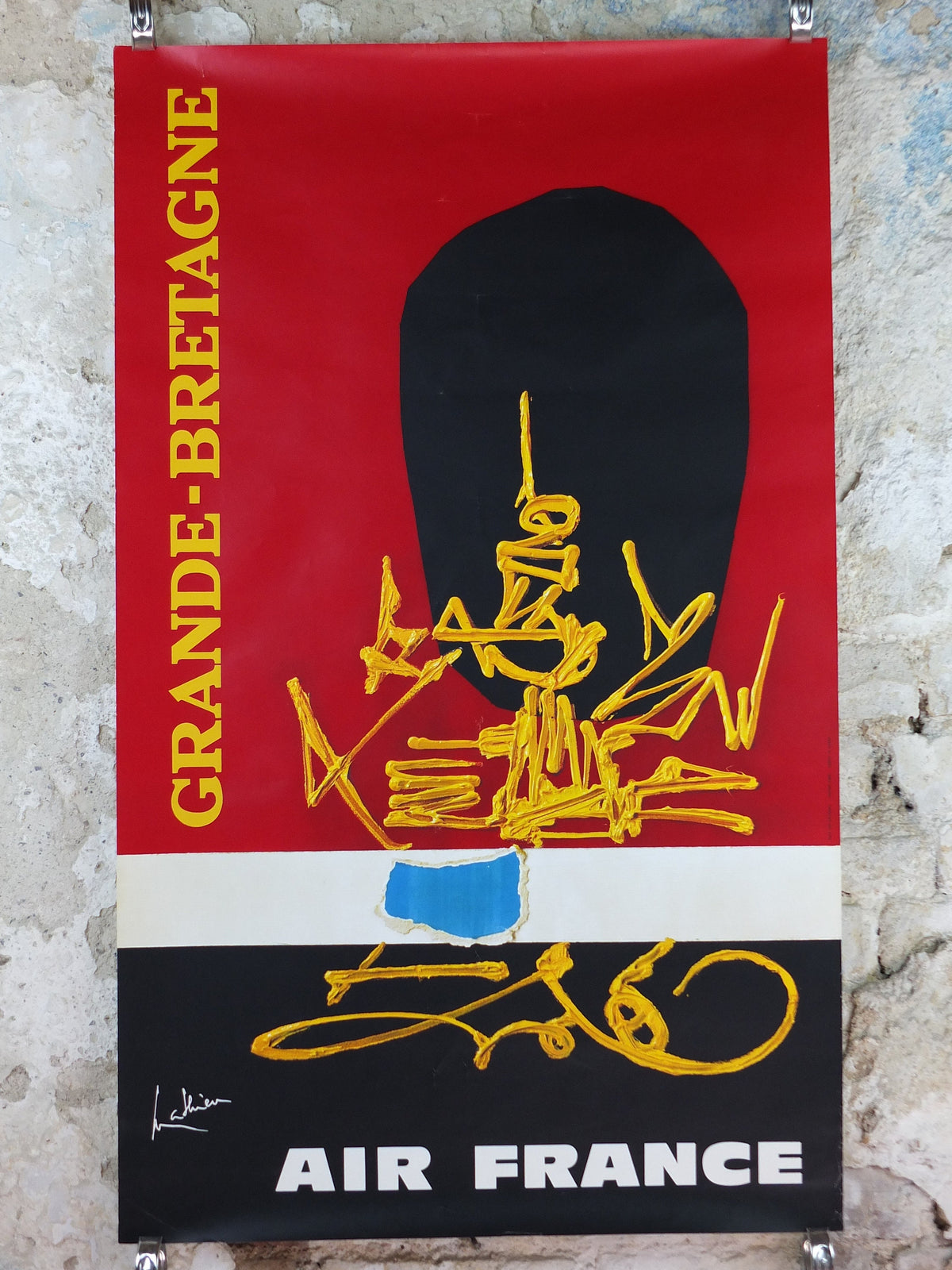 1967 Original Air France Poster, Great Britain by Georges Mathieu, lyrical abstraction, Abstract Art, Grande Bretagne, travel wall art decor