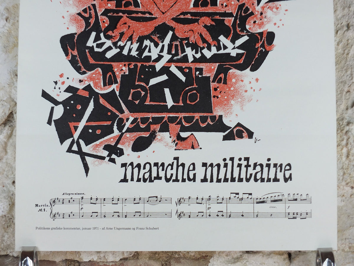 1971 Satirical Vietnam War Political Poster, by Arne Ungermann, Military March by Franz Schubert, anti-war pacifism movement, wall art decor