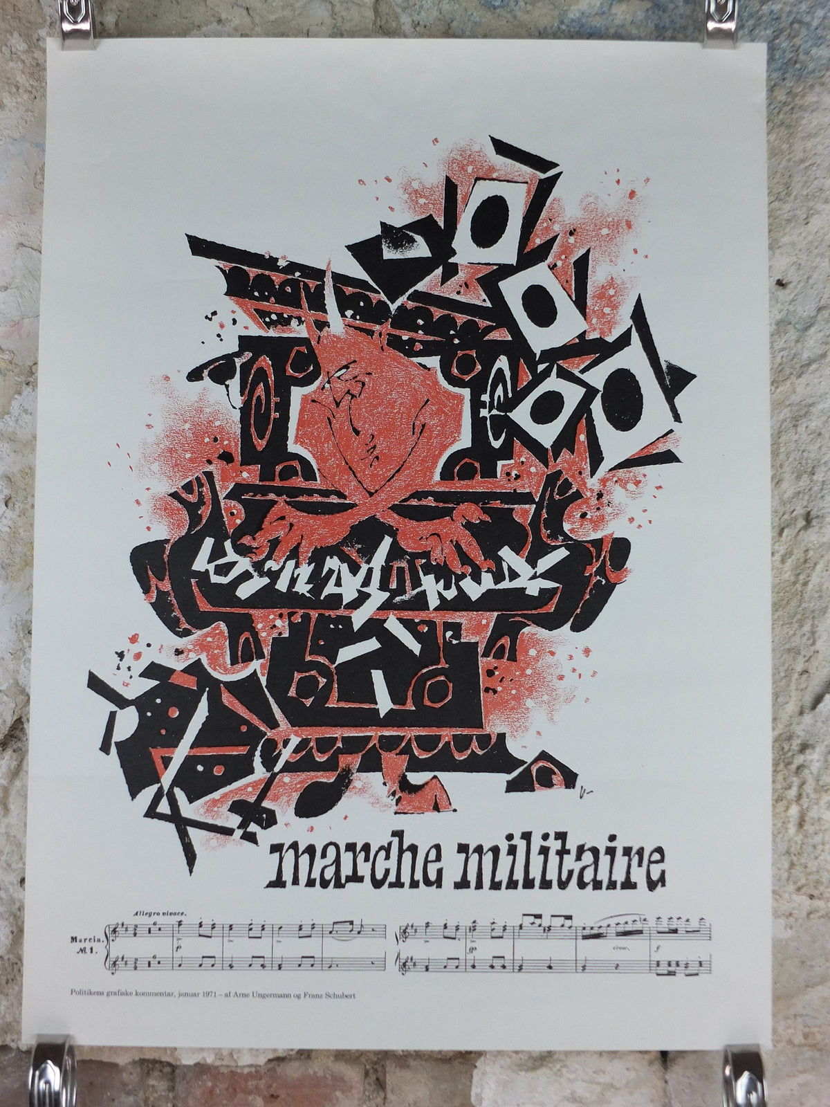 1971 Satirical Vietnam War Political Poster, by Arne Ungermann, Military March by Franz Schubert, anti-war pacifism movement, wall art decor