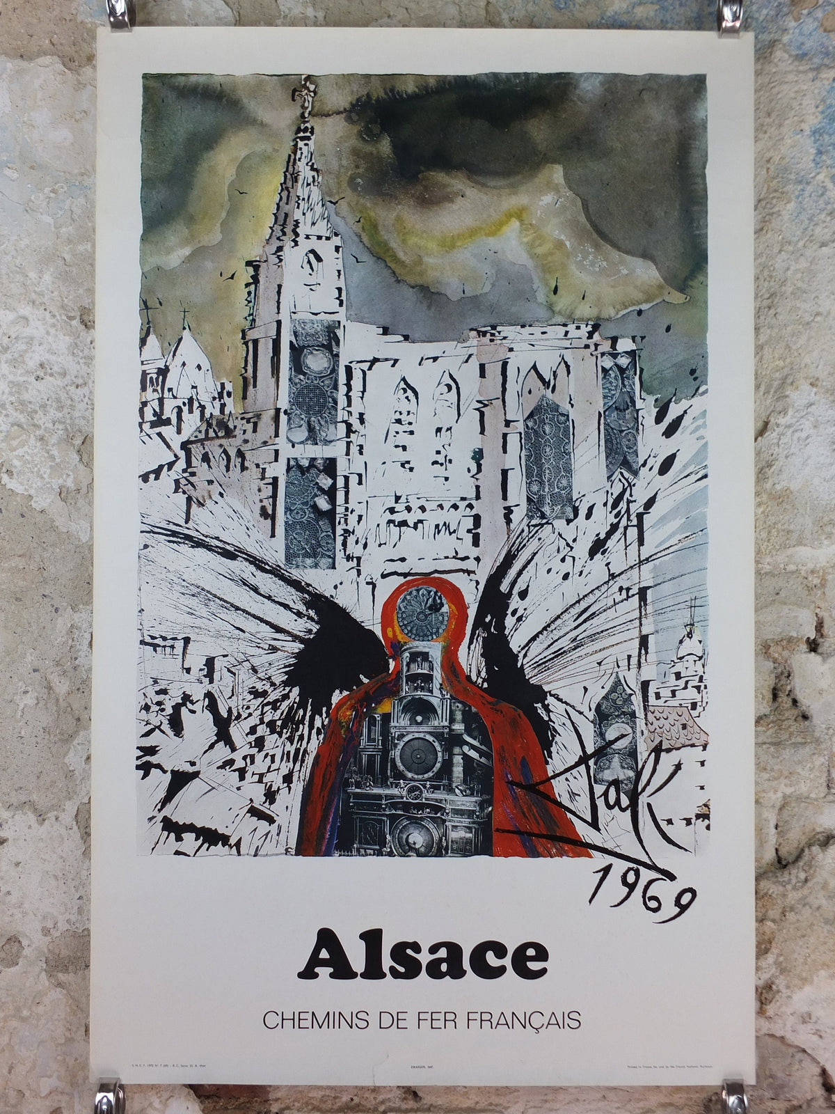 Vintage Dali Alsace Poster, Salvador Dali, Butterflies, SNCF, travel tourism, 100cmx62cm, Chemins de fer Francais, wall art 1970s
