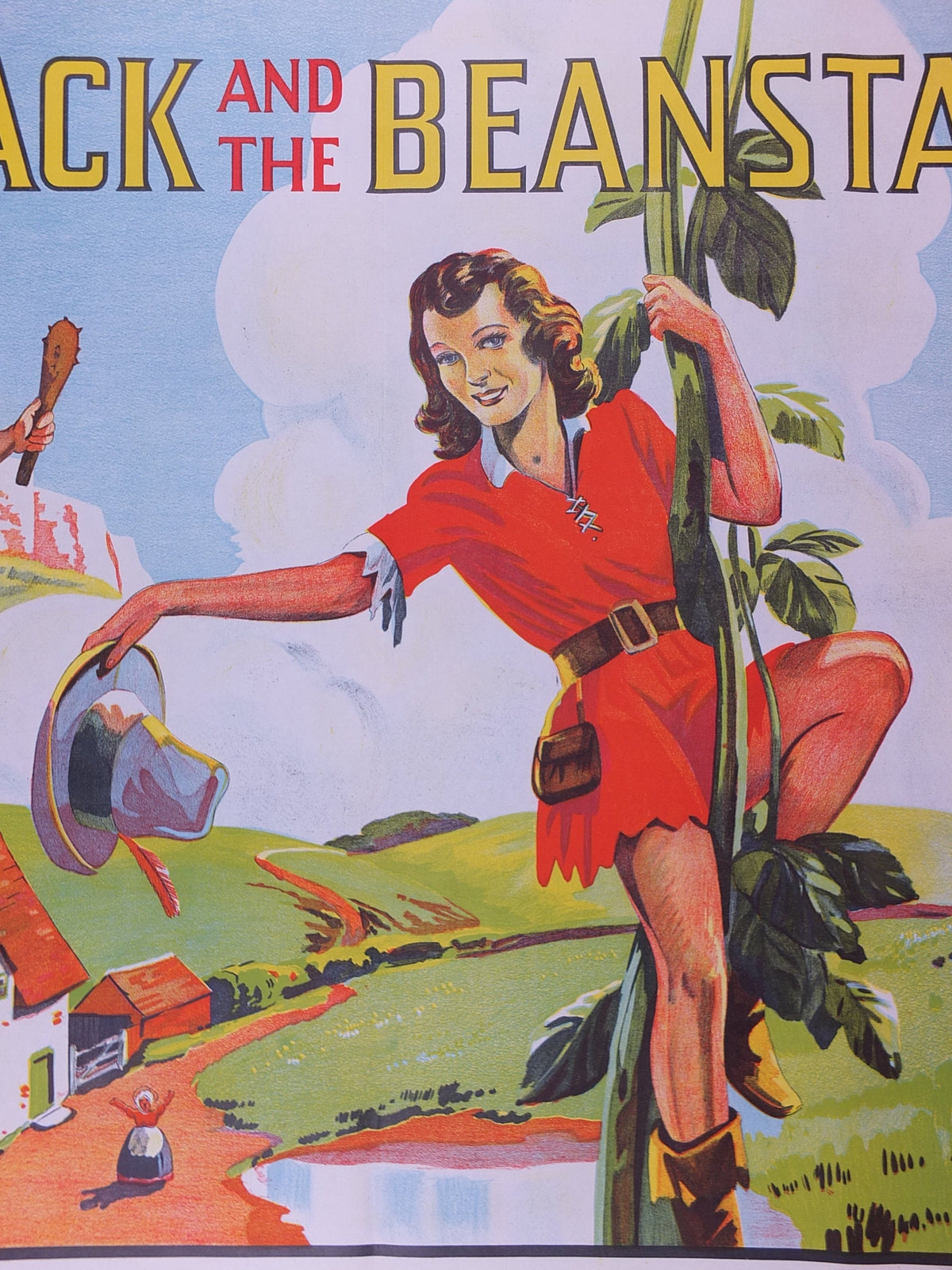 1930s Original Jack and the Beanstalk Pantomime Poster, by Taylors of Wombwell, art deco nouveau panto lithograph, wall art decor