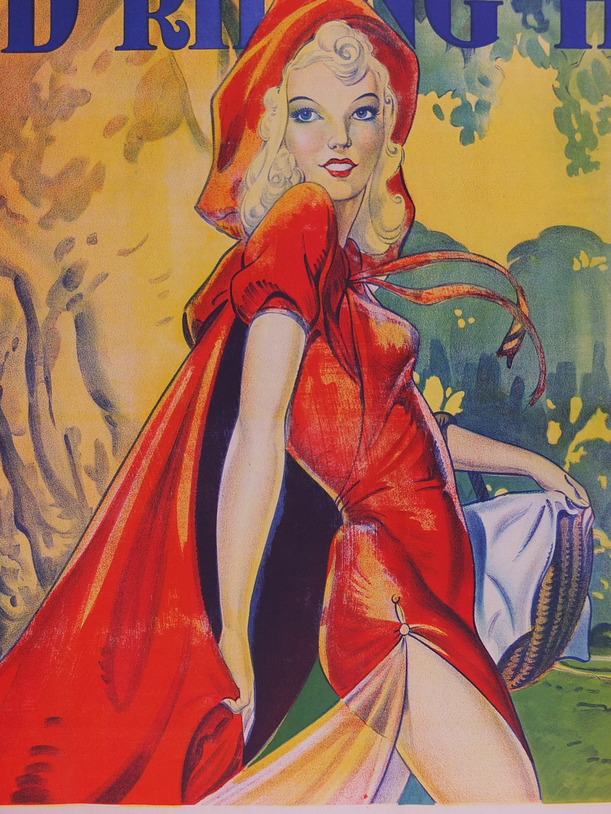 1930s Little Red Riding Hood Pantomime Poster, panto theatre from Taylors of Wombwell Yorkshire, lithograph wall art decor