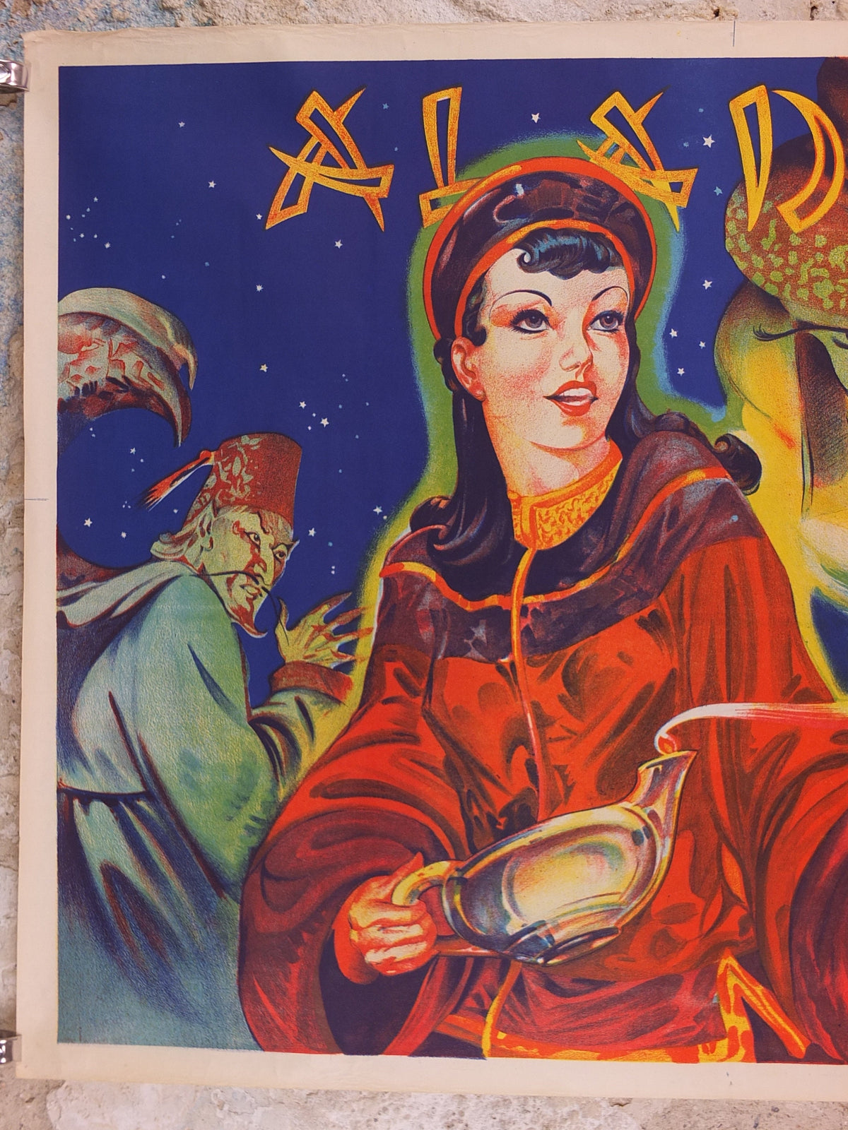 1930s Aladdin Pantomime Poster, panto theatre from Taylors of Wombwell Yorkshire, lithograph wall art decor