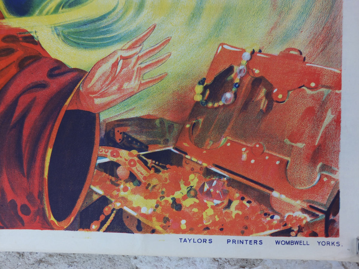 1930s Aladdin Pantomime Poster, panto theatre from Taylors of Wombwell Yorkshire, lithograph wall art decor