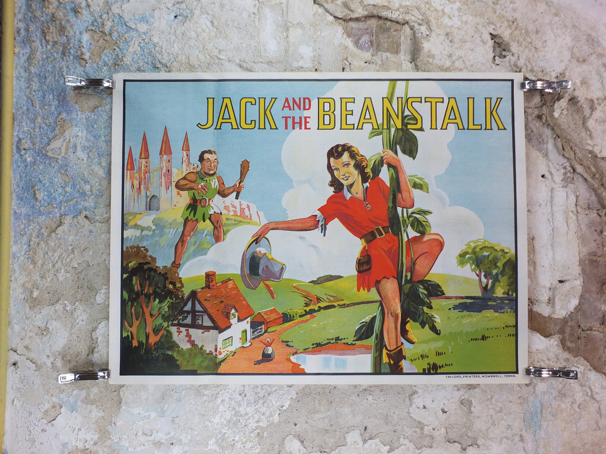 1930s Original Jack and the Beanstalk Pantomime Poster, by Taylors of Wombwell, art deco nouveau panto lithograph, wall art decor