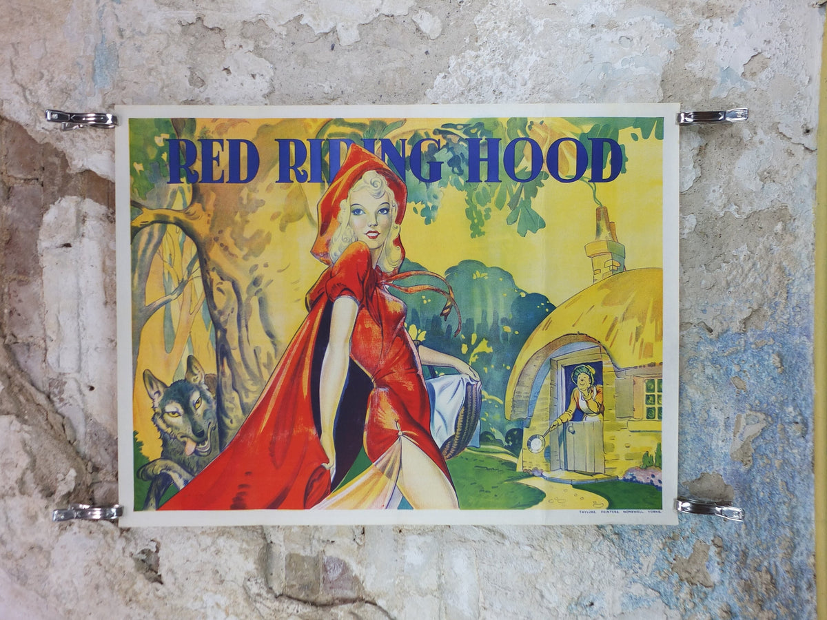 1930s Little Red Riding Hood Pantomime Poster, panto theatre from Taylors of Wombwell Yorkshire, lithograph wall art decor