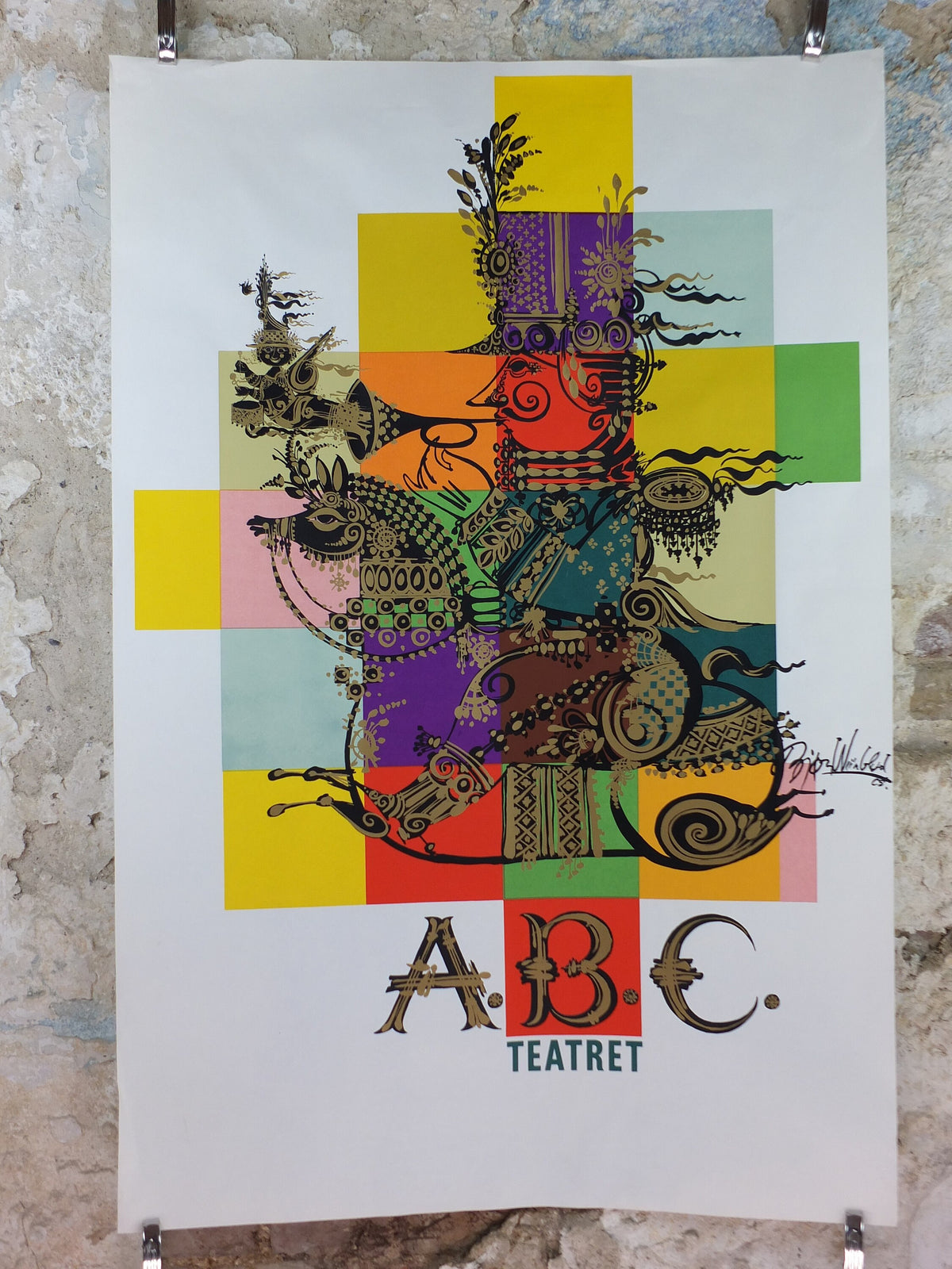 1965 Bjørn Wiinblad Poster, ABC Theatre, Colourful soldier on a horse, Danish Design, wall art decor
