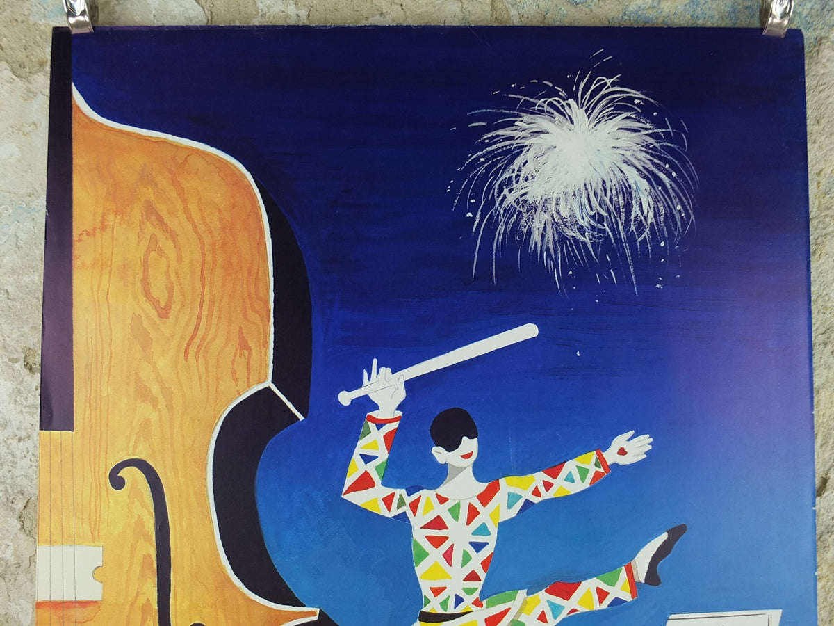1985 Tivoli Gardens Poster, Copenhagen Amusement Park in Denmark by Gunvor Ask, Violin Pop Art, Travel tourism vacation wall art decor