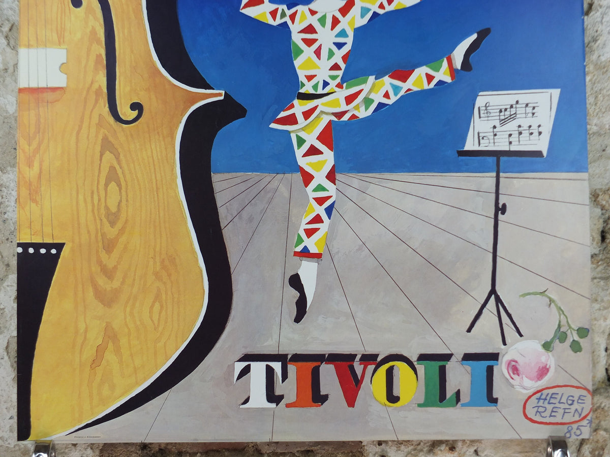 1985 Tivoli Gardens Poster, Copenhagen Amusement Park in Denmark by Gunvor Ask, Violin Pop Art, Travel tourism vacation wall art decor