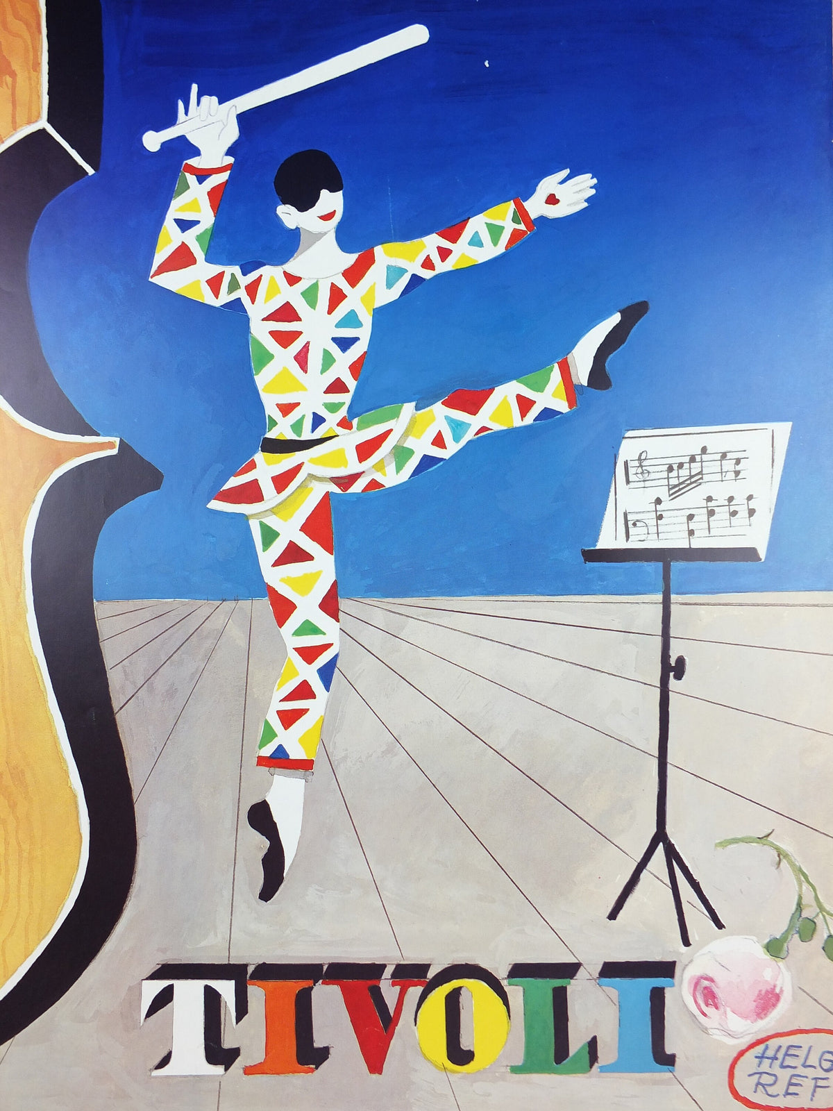 1985 Tivoli Gardens Poster, Copenhagen Amusement Park in Denmark by Gunvor Ask, Violin Pop Art, Travel tourism vacation wall art decor