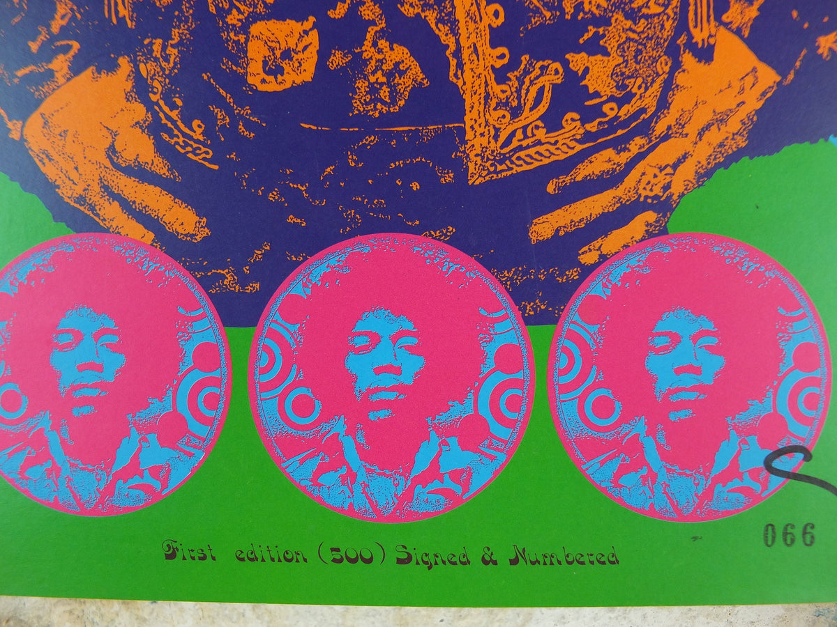 1990s Jimi Hendrix Poster, signed limited edition 66/500, Purple Haze, electric guitar master, music wall art decor