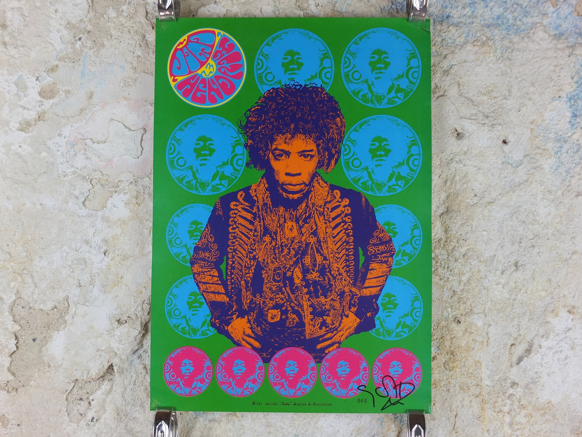 1990s Jimi Hendrix Poster, signed limited edition 66/500, Purple Haze, electric guitar master, music wall art decor