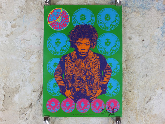 1990s Jimi Hendrix Poster, signed limited edition 66/500, Purple Haze, electric guitar master, music wall art decor