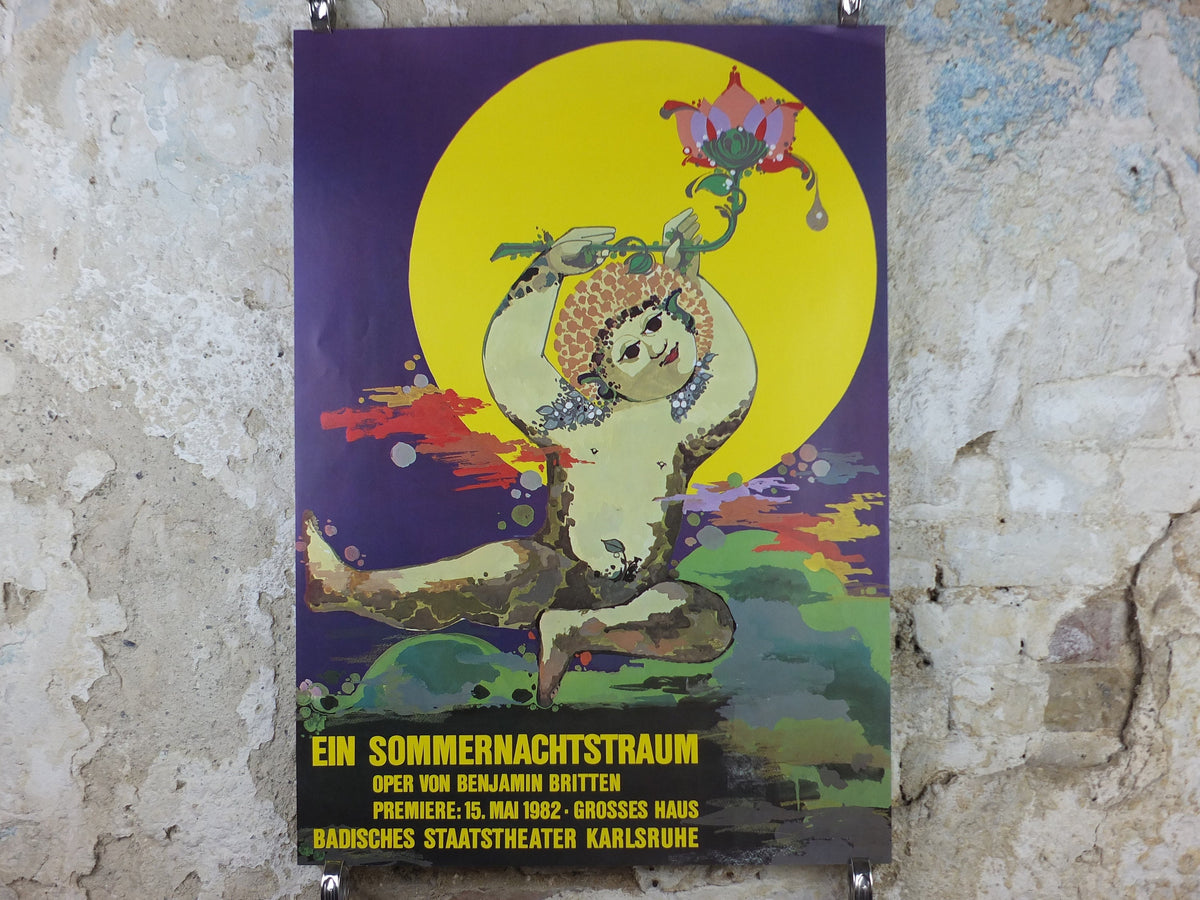 1982 Bjørn Wiinblad Poster, A Midsummer Night's Dream, William Shakespeare, Ein Sommernachtstraum, theatre wall art decor