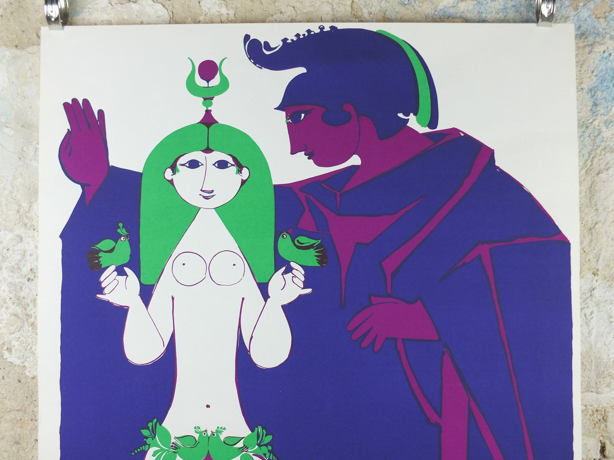 1974 Bjørn Wiinblad Poster, Caesar & Cleopatra, George Bernhard Shaw, Odense Theatre, theatre wall art decor