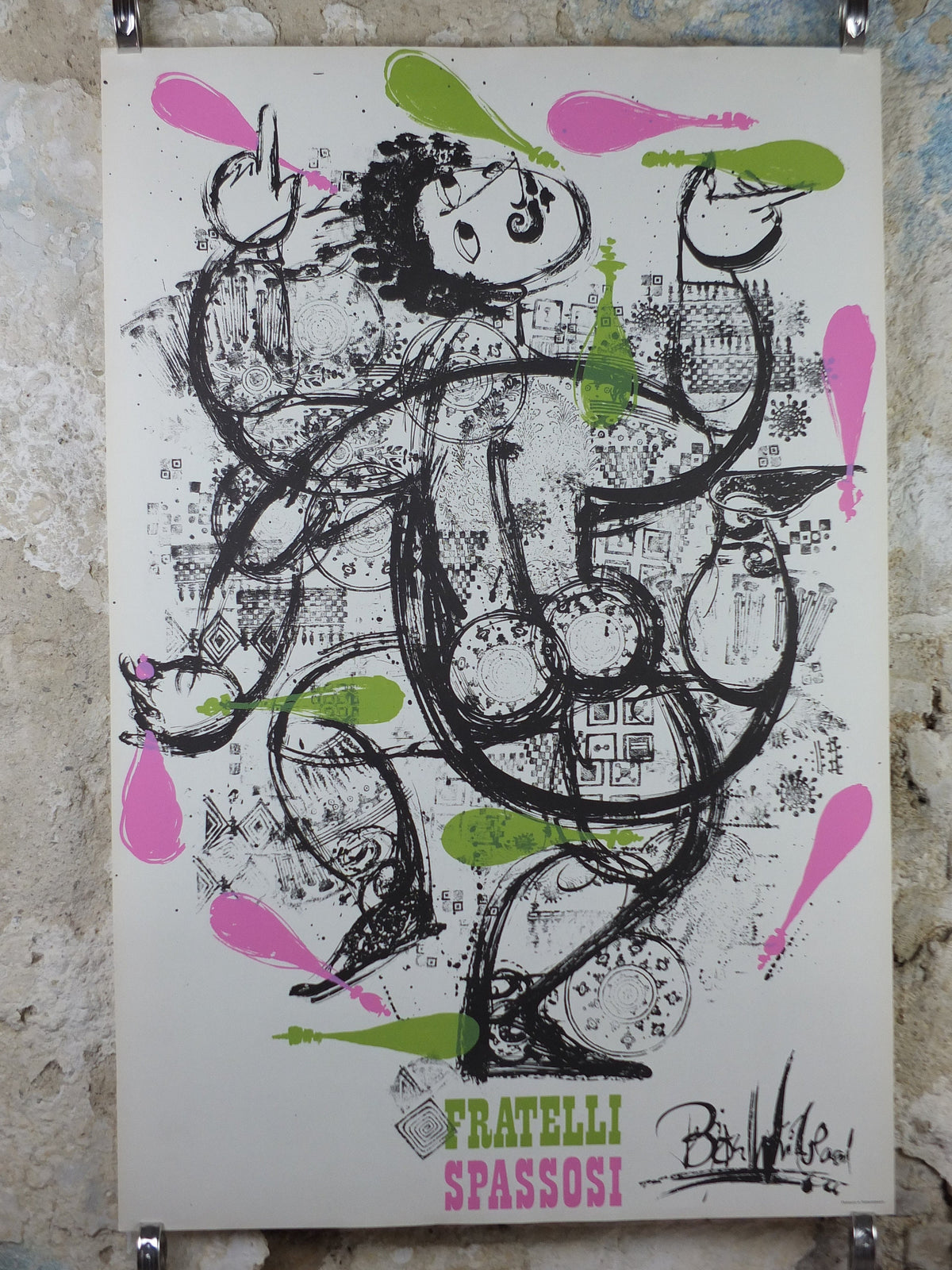 1966 Bjørn Wiinblad Poster, The Chuckle Brothers, Fratelli Spassosi, Juggling and Italian Performing Arts, theatre wall art decor