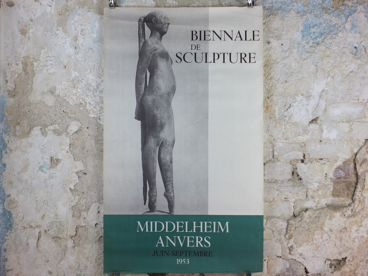 1953 Sculpture Poster, from Giacomo Manzù, "Dancers", Ballerina with long pony tail, artist gallery exhibition, wall art decor