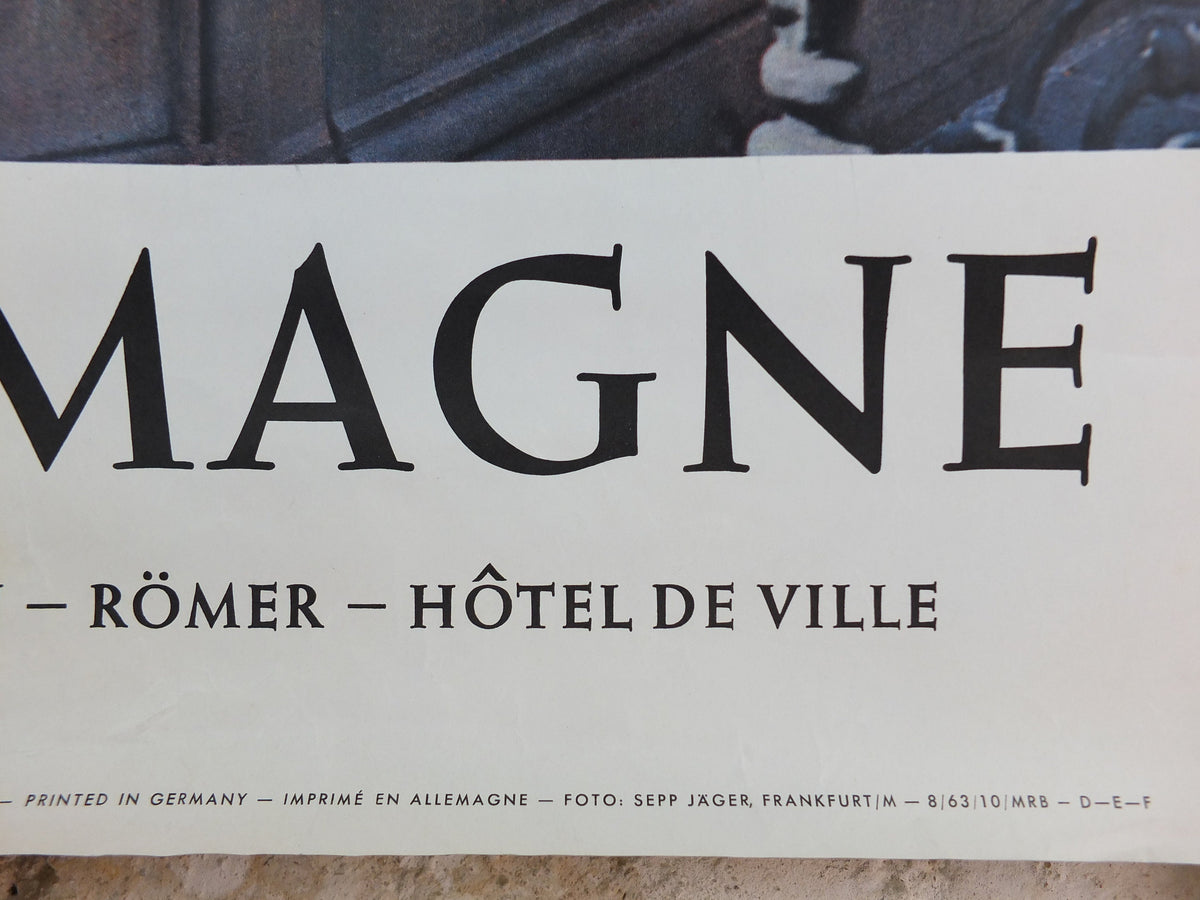 1963 Frankfurt on the Main Travel Poster, Romer Hotel de Ville, Germany, by Sepp Jager, tourism advertising wall art decor