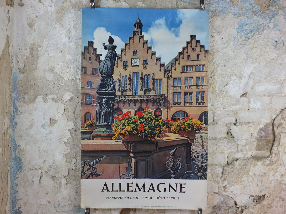 1963 Frankfurt on the Main Travel Poster, Romer Hotel de Ville, Germany, by Sepp Jager, tourism advertising wall art decor