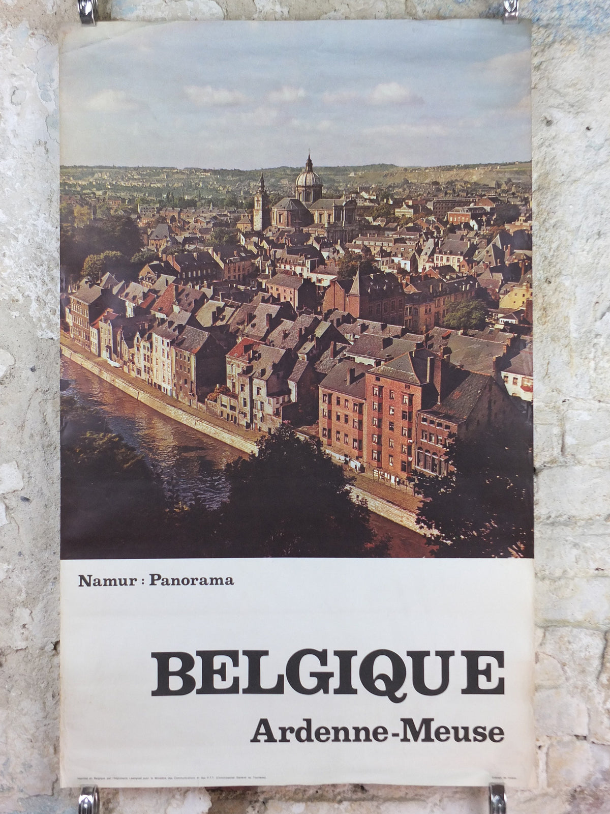 1970s Belgium Travel Poster, Namur Panorama, St Aubins cathedral, travel tourism holiday vacation wall art