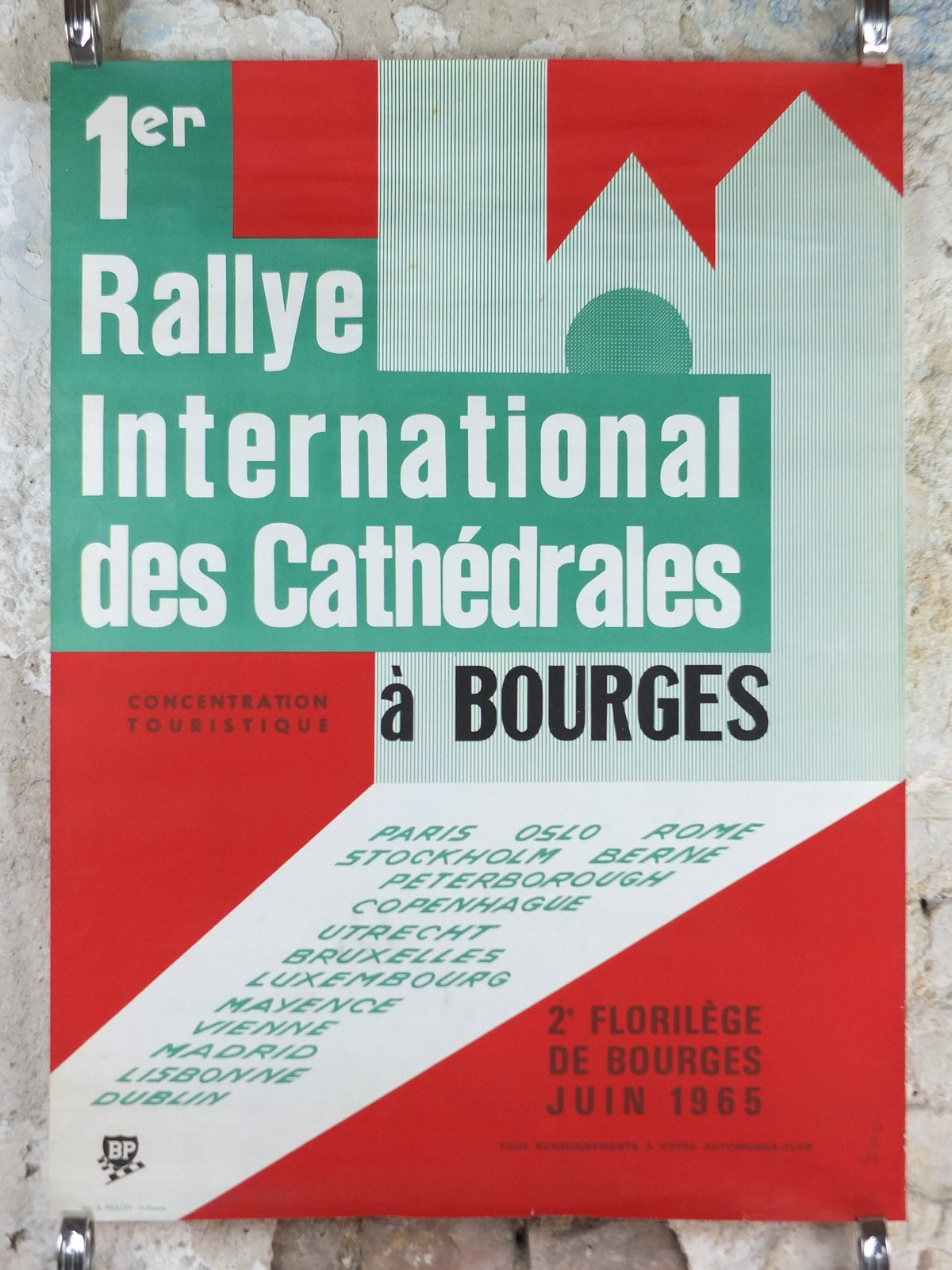 1965 1st International Cathedral Rally Poster, Bourges, BP oil, French vintage car enthusiasts, wall art decor