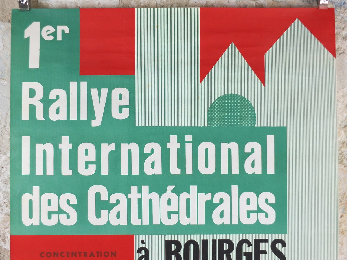 1965 1st International Cathedral Rally Poster, Bourges, BP oil, French vintage car enthusiasts, wall art decor