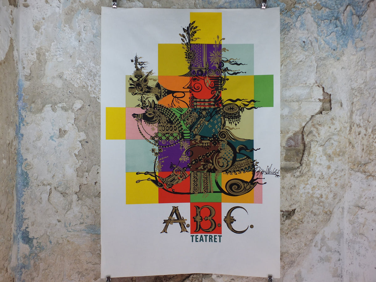 1965 Bjørn Wiinblad Poster, ABC Theatre, Colourful soldier on a horse, Danish Design, large wall art decor