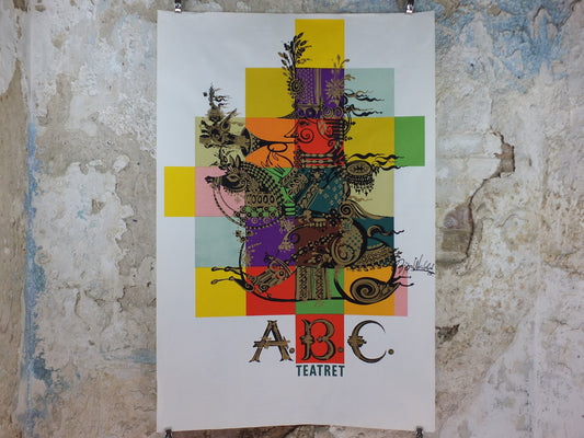 1965 Bjørn Wiinblad Poster, ABC Theatre, Colourful soldier on a horse, Danish Design, large wall art decor