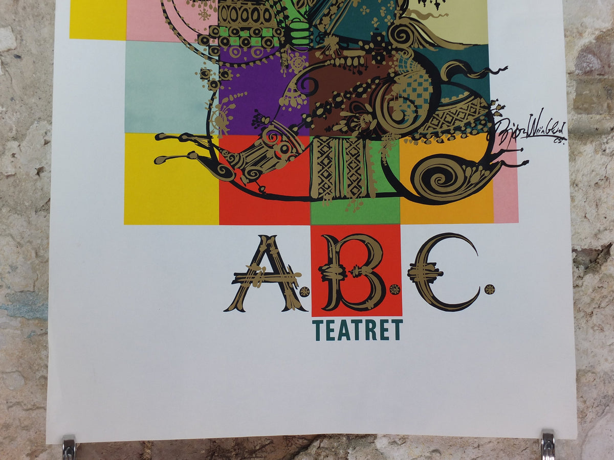 1965 Bjørn Wiinblad Poster, ABC Theatre, Colourful soldier on a horse, Danish Design, large wall art decor