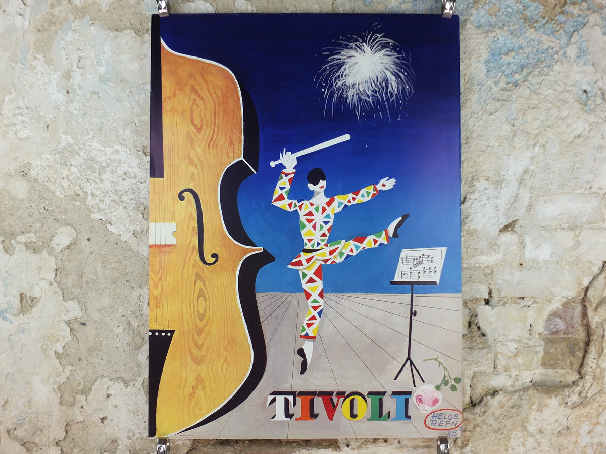 1985 Tivoli Gardens Poster, Copenhagen Amusement Park in Denmark by Gunvor Ask, Violin Pop Art, Travel tourism vacation wall art decor