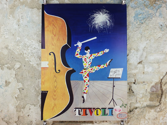 1985 Tivoli Gardens Poster, Copenhagen Amusement Park in Denmark by Gunvor Ask, Violin Pop Art, Travel tourism vacation wall art decor