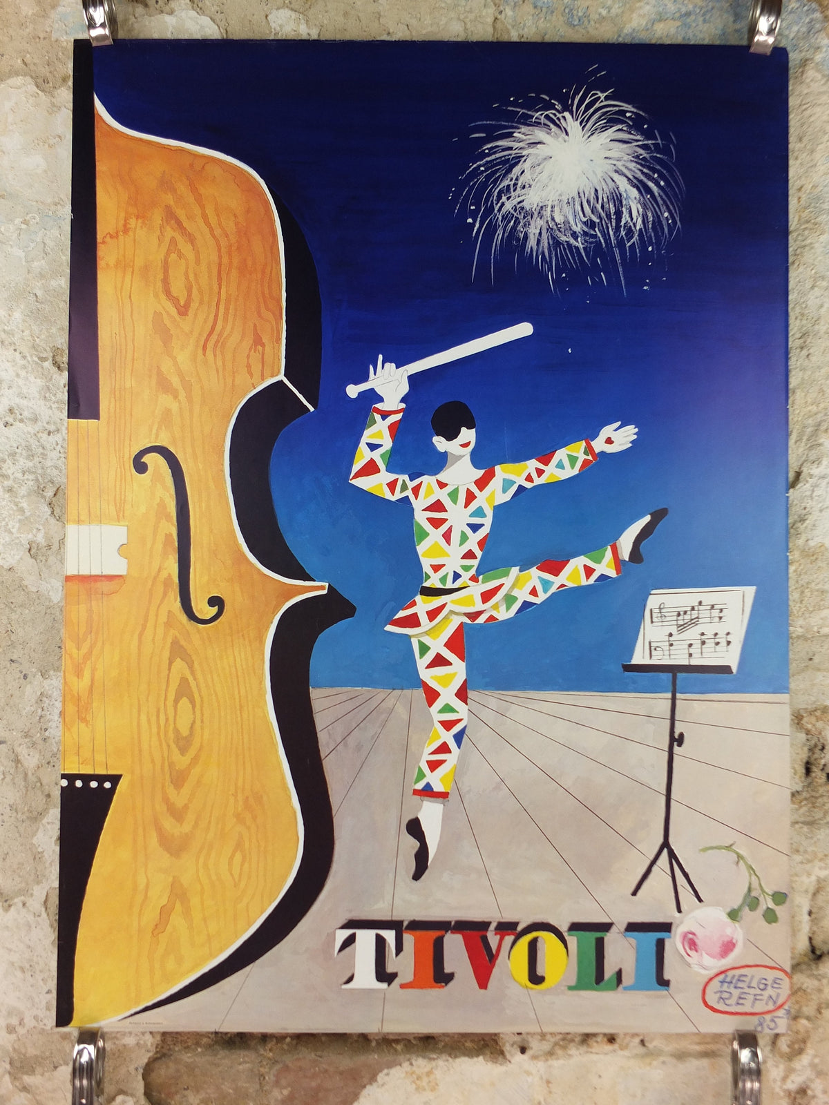 1985 Tivoli Gardens Poster, Copenhagen Amusement Park in Denmark by Gunvor Ask, Violin Pop Art, Travel tourism vacation wall art decor