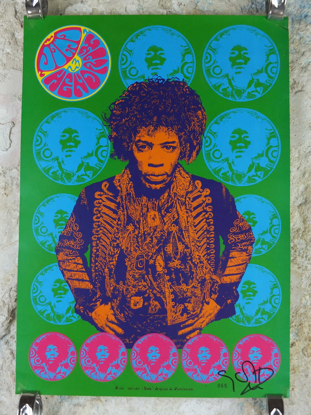 1990s Jimi Hendrix Poster, signed limited edition 66/500, Purple Haze, electric guitar master, music wall art decor