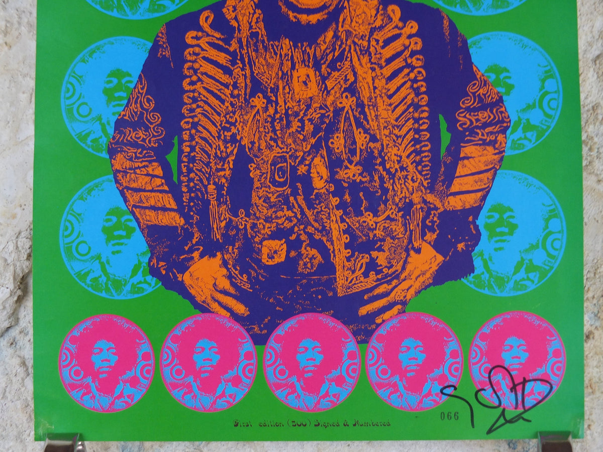 1990s Jimi Hendrix Poster, signed limited edition 66/500, Purple Haze, electric guitar master, music wall art decor