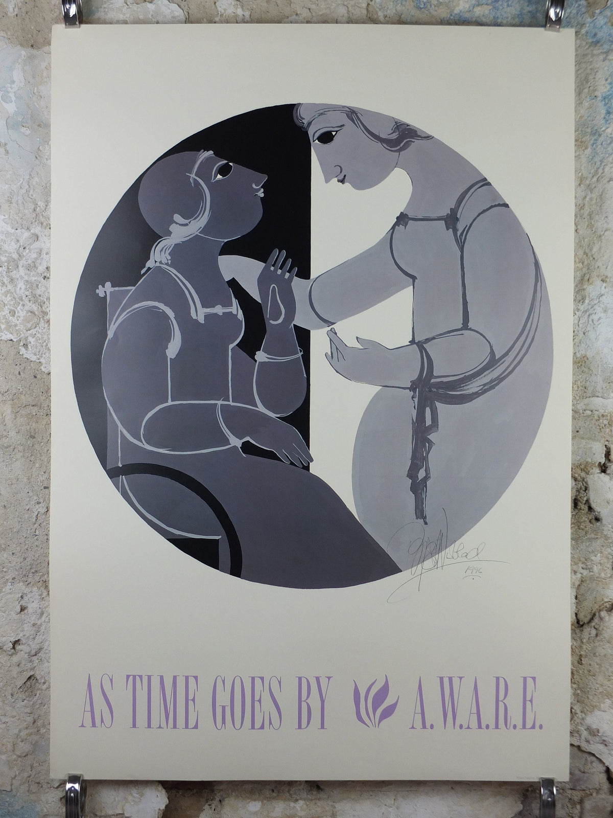 1996 Bjørn Wiinblad Poster, "As Time Goes By", a health awareness poster for Alzheimers in Dallas, health wall art decor
