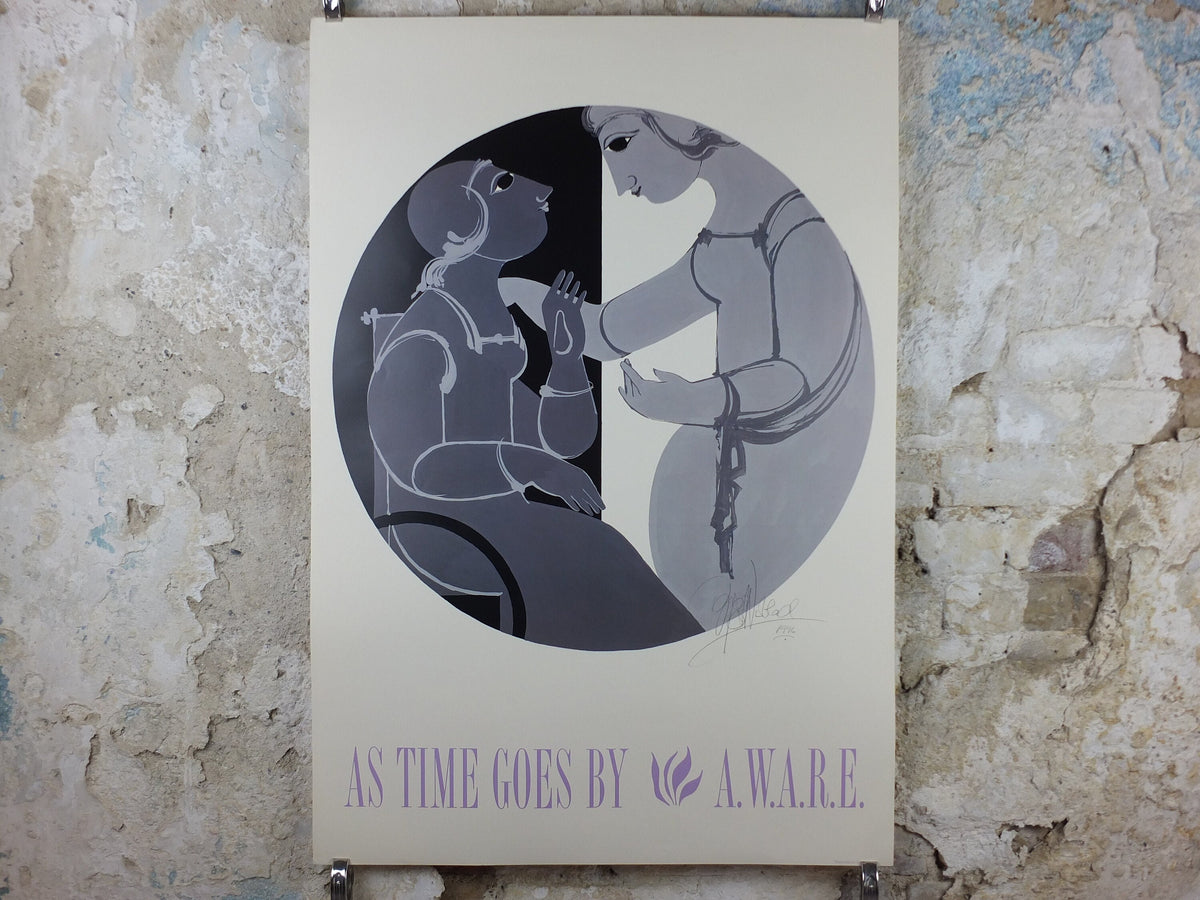 1996 Bjørn Wiinblad Poster, "As Time Goes By", a health awareness poster for Alzheimers in Dallas, health wall art decor